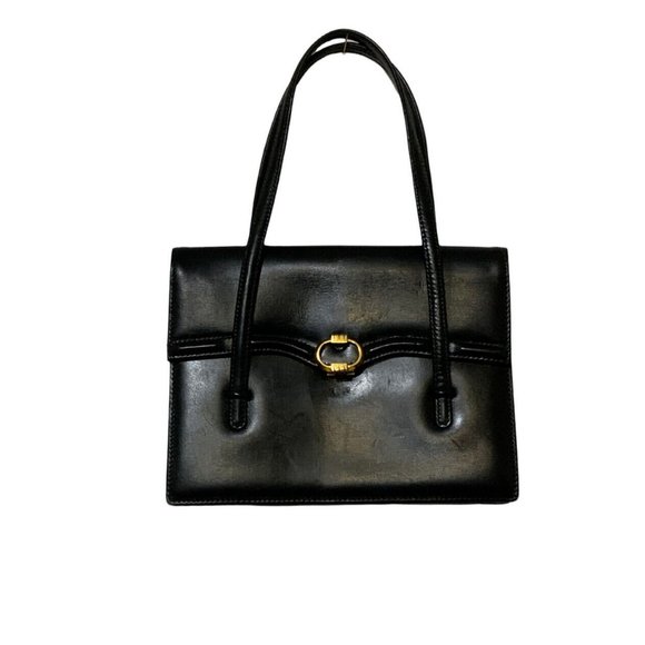 GUCCIO GUCCI Handbags - Guccio Gucci Rare & Vintage M.In Italy Hand Bag Glossy Black Leather VGC